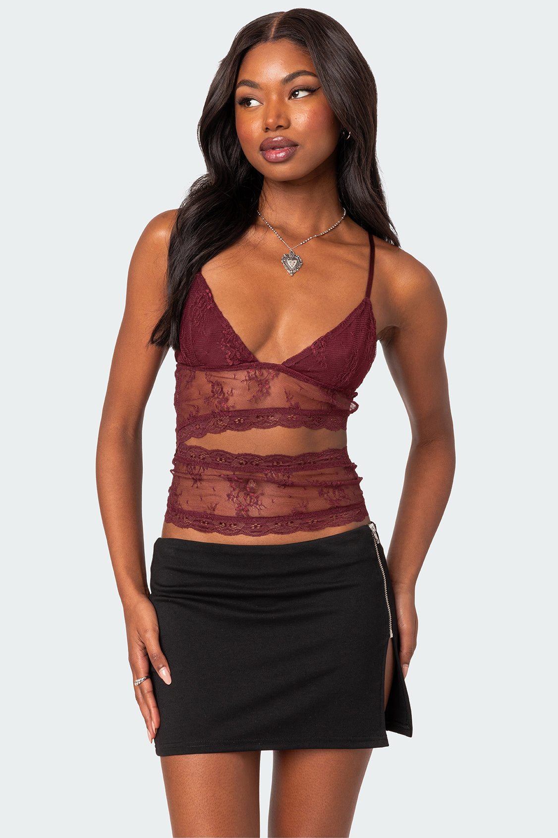 Spice Cut Out Sheer Lace Tank Top