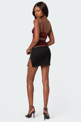 Side Zip Slitted Mini Skirt