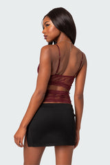 Spice Cut Out Sheer Lace Tank Top