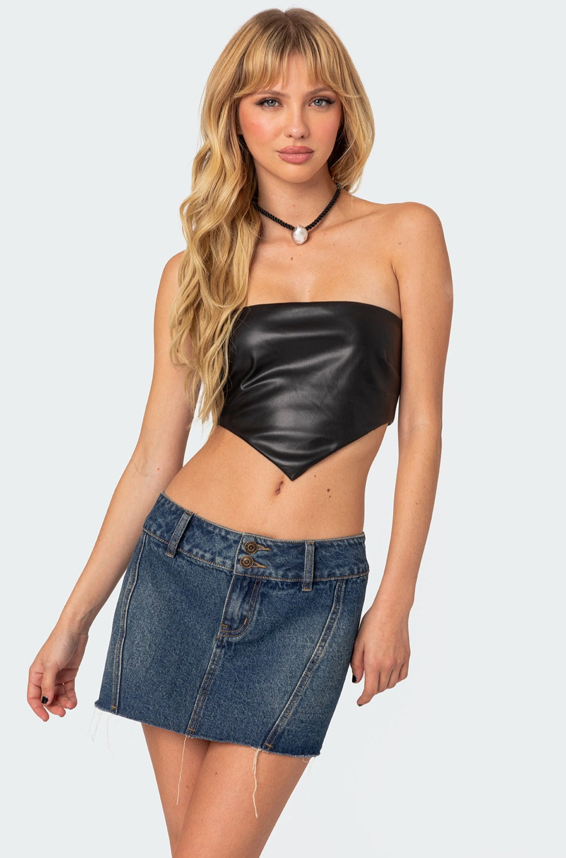 Vic Triangle Faux Leather Crop Top