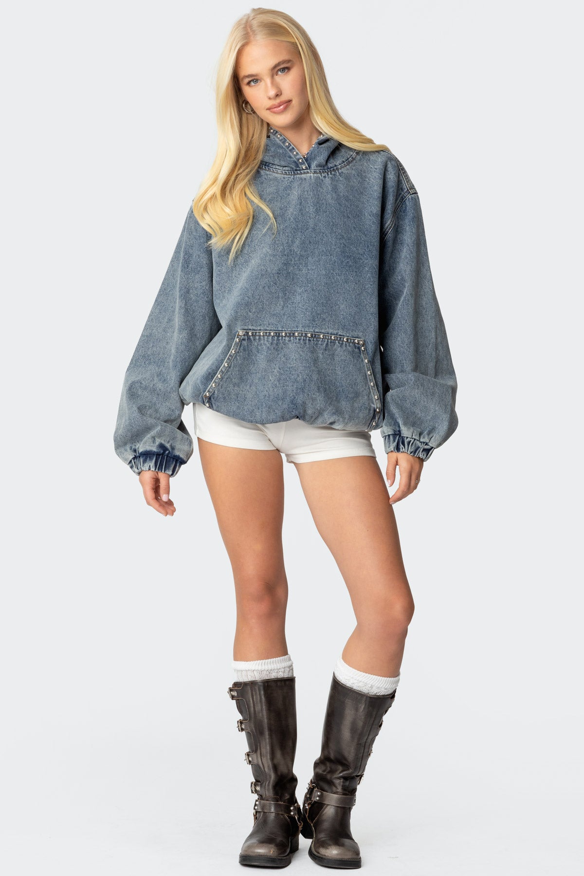 Marney Oversized Studded Denim Hoodie