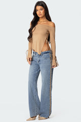 Faux Suede Stripe Low Rise Jeans