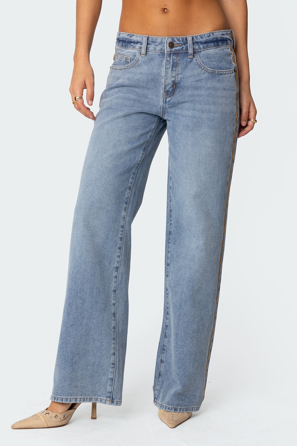 Faux Suede Stripe Low Rise Jeans