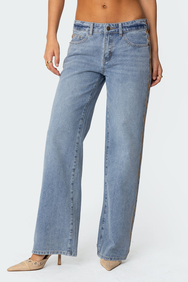 Faux Suede Stripe Low Rise Jeans