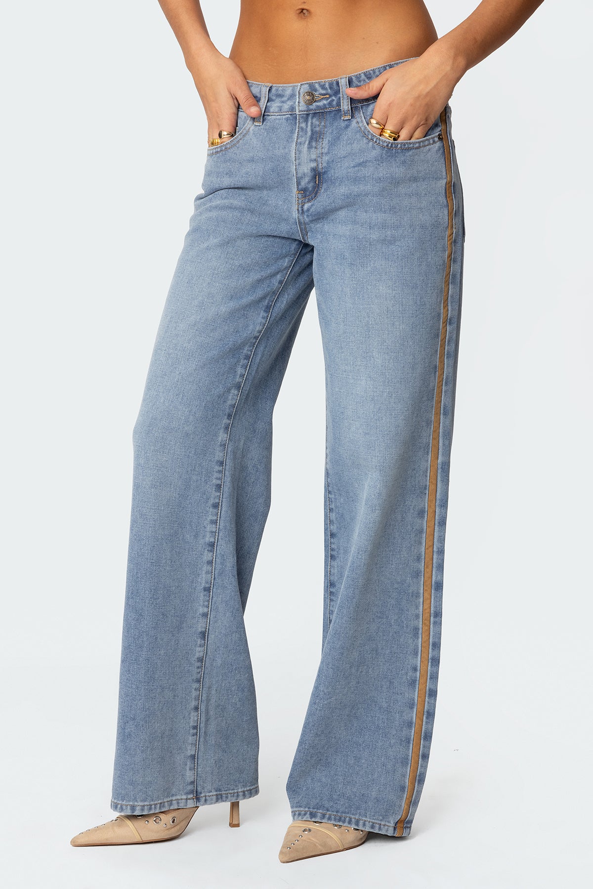 Faux Suede Stripe Low Rise Jeans