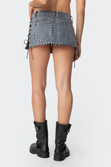 Casey Lace Up Denim Mini Skirt