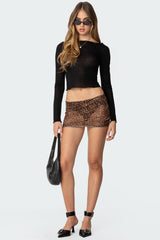 Leopard Printed Sheer Mesh Mini Skirt