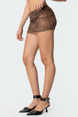 Leopard Printed Sheer Mesh Mini Skirt