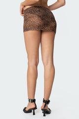 Leopard Printed Sheer Mesh Mini Skirt