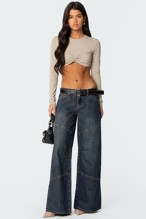 Gathered Long Sleeve Crop Top