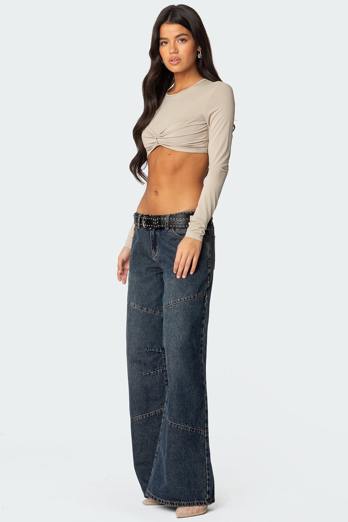 Gathered Long Sleeve Crop Top