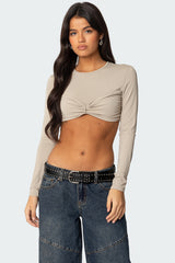 Gathered Long Sleeve Crop Top