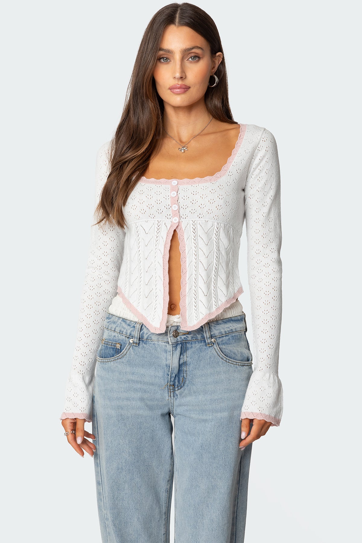 Abbie Split Front Pointelle Top