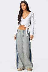 Side Stripe Washed Low Rise Jeans