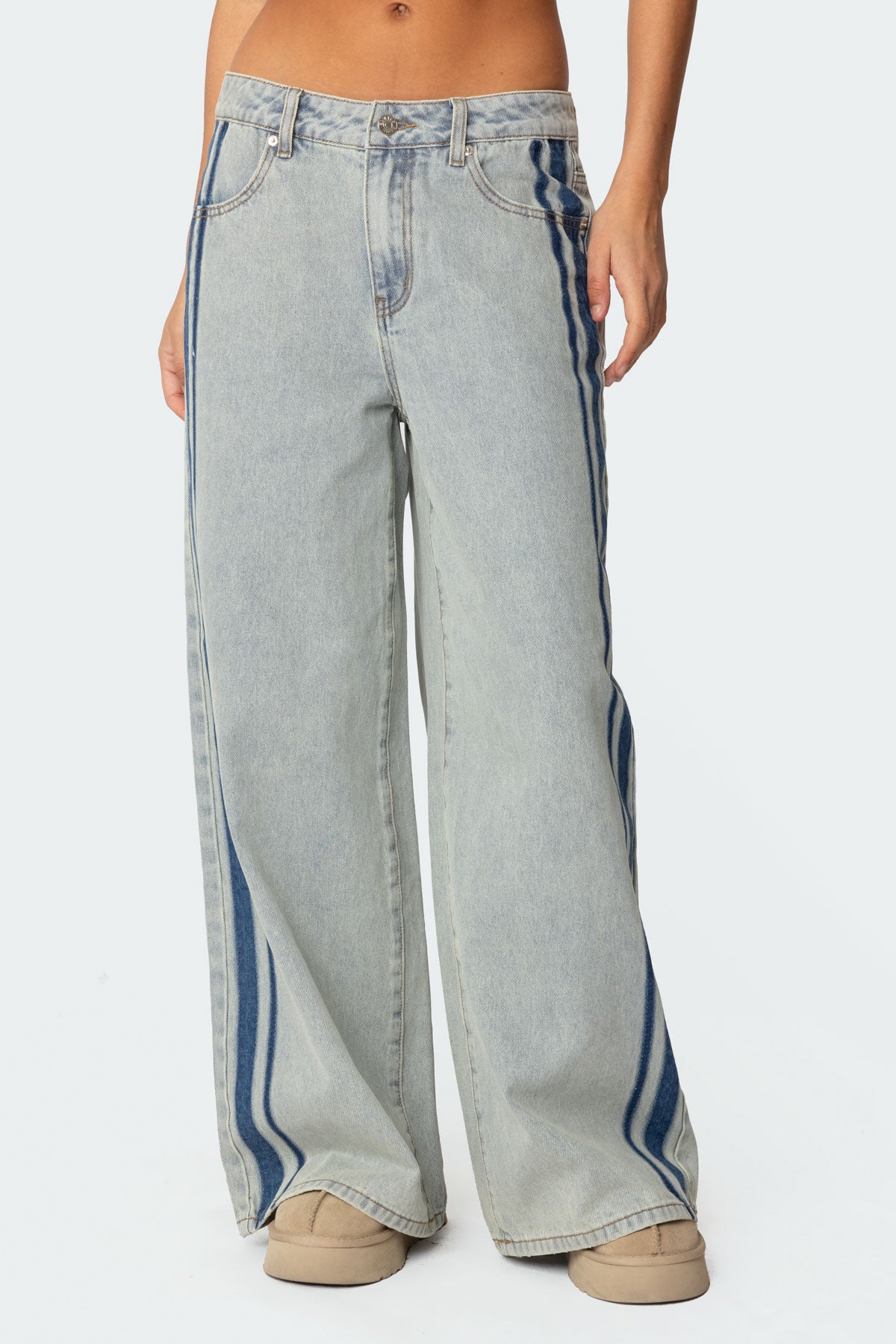 Side Stripe Washed Low Rise Jeans