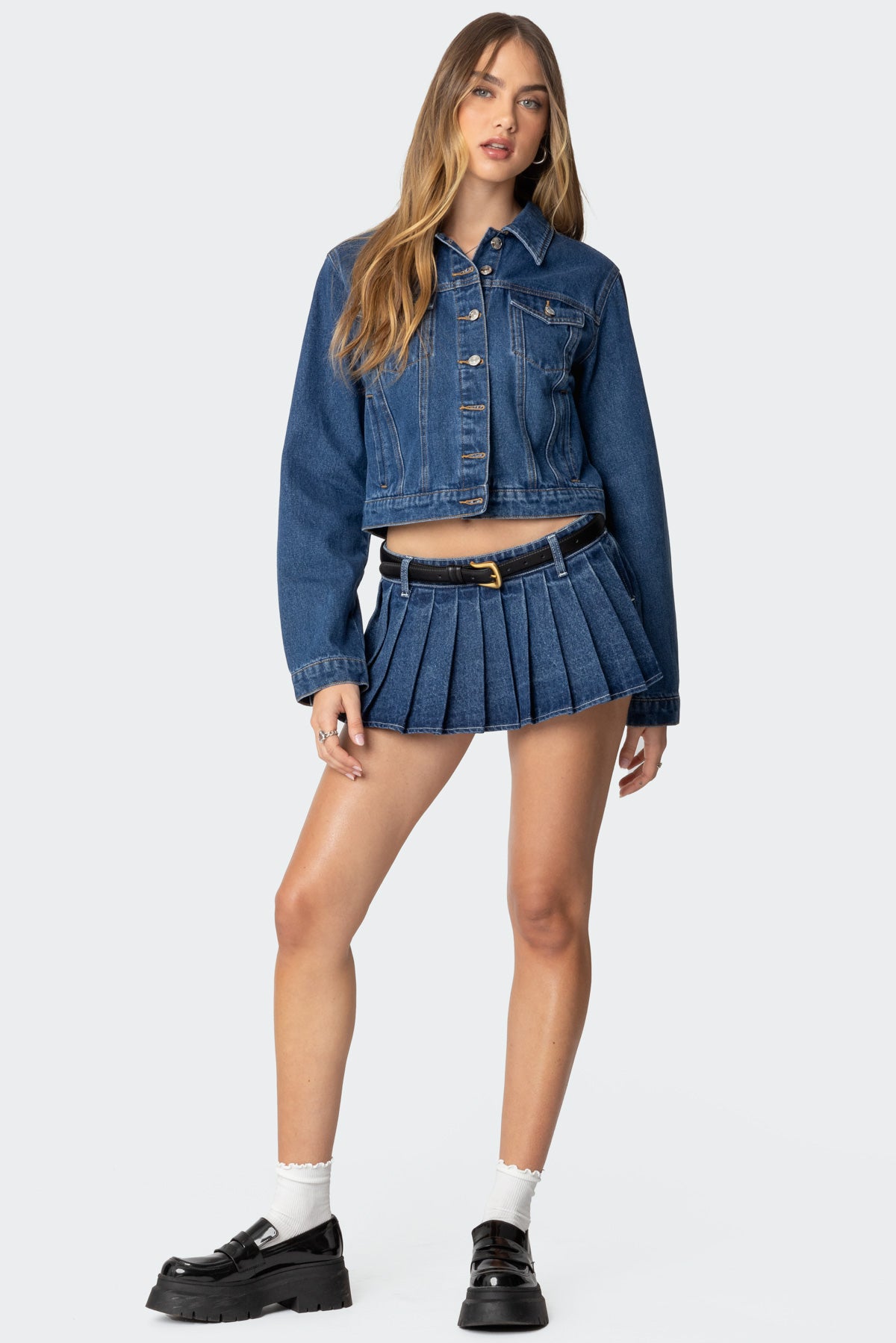 Zenia Denim Pleated Mini Skort