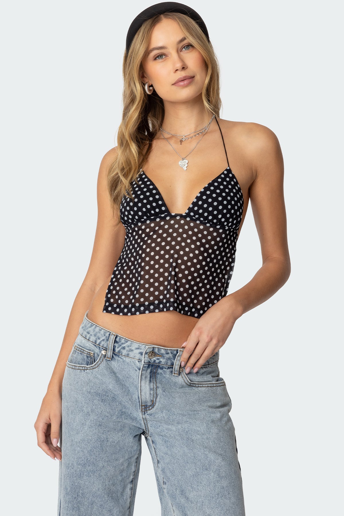 Polka Dot Backless Chiffon Top