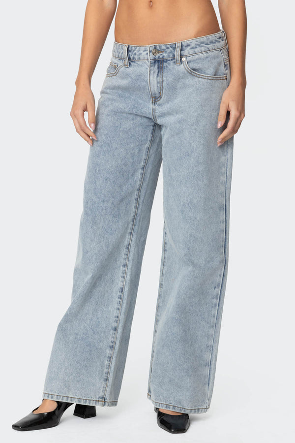 Contrast Heart Washed Low Rise Jeans