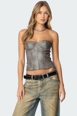 Sulivan Strapless Faux Leather Corset