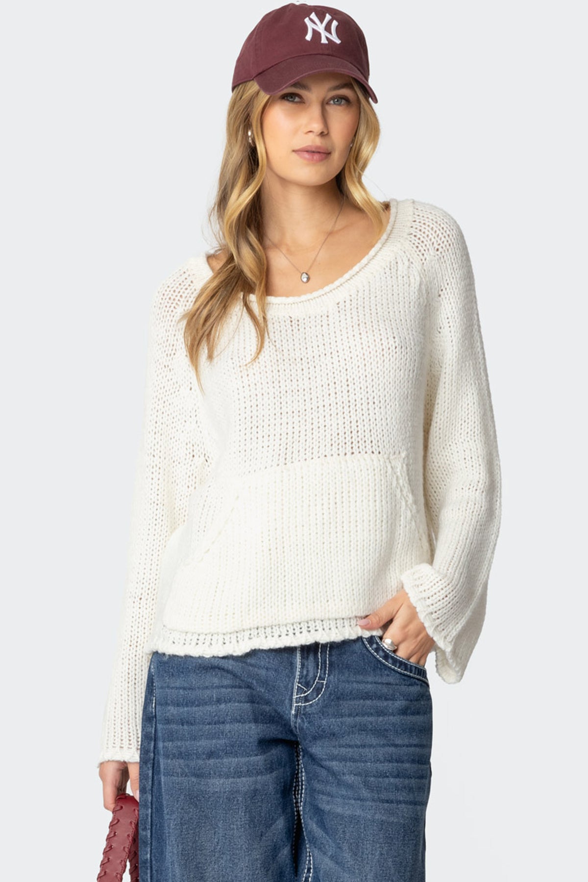 Kangaroo Pocket Oversized Knit Top