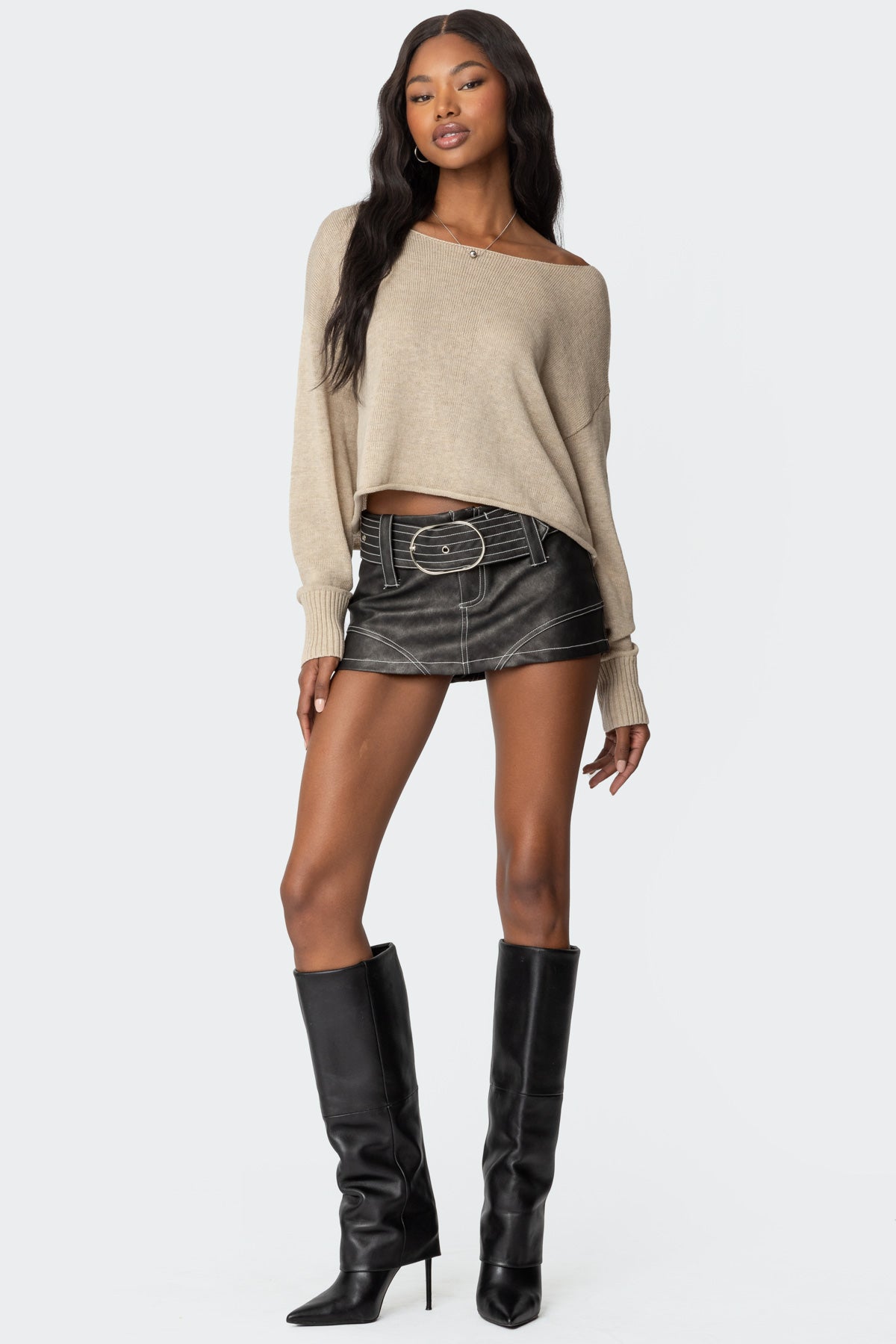 Washed Faux Leather Mini Skort