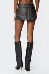 Washed Faux Leather Mini Skort