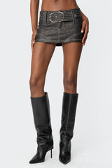 Washed Faux Leather Mini Skort