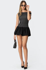 Polka Dot Asymmetric Bubble Skirt Mini Dress