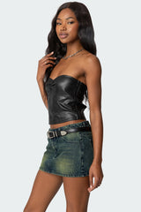 Myleigh Faux Leather Strapless Top