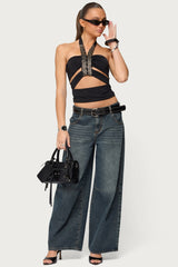 Zola Cutout Beaded Halter Top