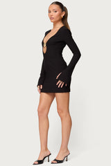 Coastal Plunge Neck Cutout Mini Dress