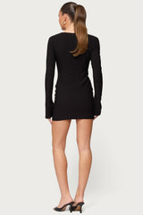 Coastal Plunge Neck Cutout Mini Dress