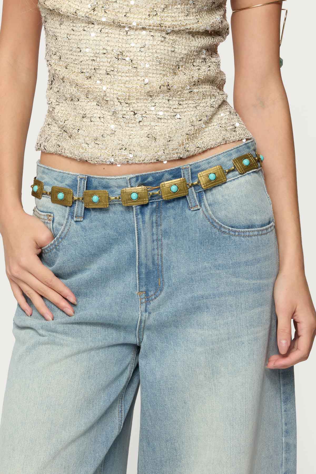 Vintage Stone Pendant Chain Belt