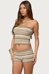 Daphnie Striped Pointelle Knit Tube Top