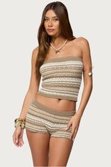 Daphnie Striped Pointelle Knit Tube Top