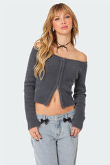 Sonia Off Shoulder Fuzzy Knit Top