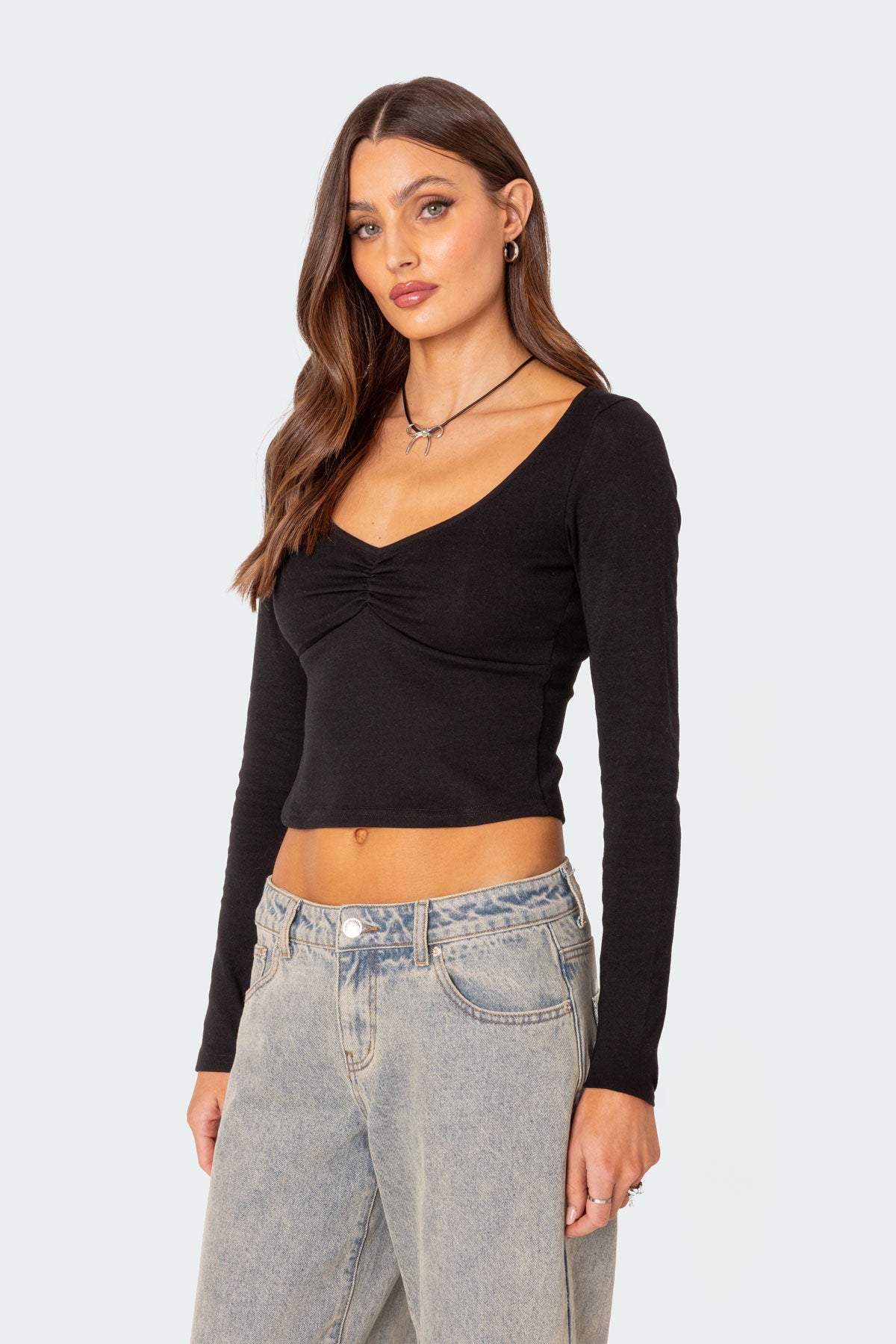 Nat Ruched V Neck Top