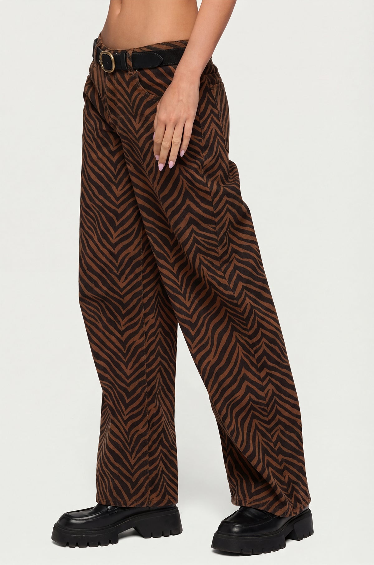 Zebra Print Low Rise Baggy Jeans