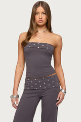 Breanna Studded Foldover Tube Top