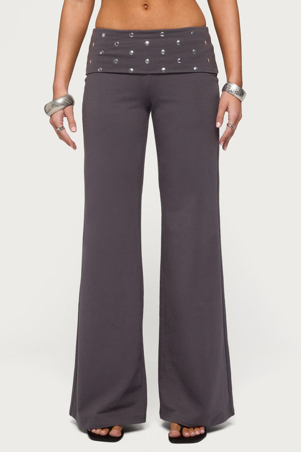 Breanna Studded Foldover Wide Leg Trousers