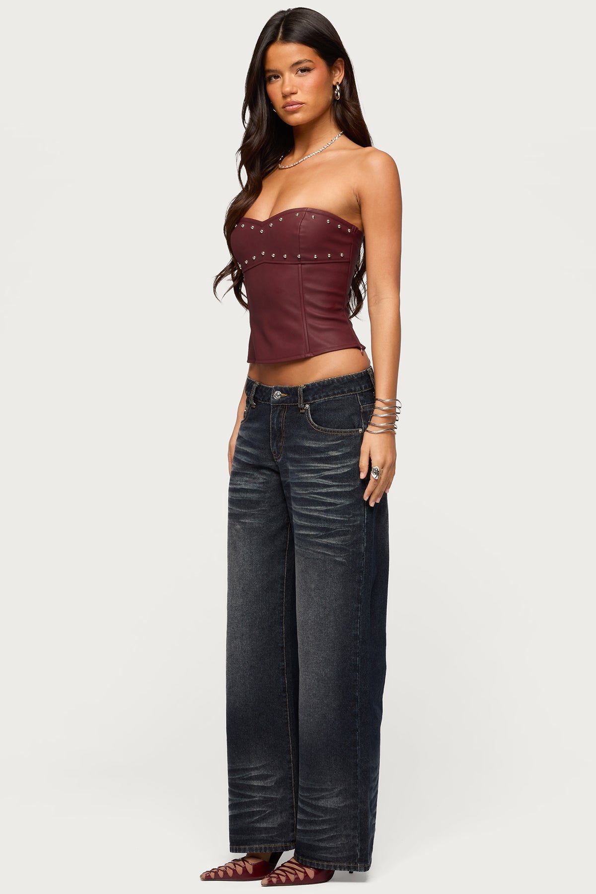 Izara Studded Faux Leather Corset