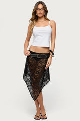 Sheer Lace Handkerchief Midi Skort