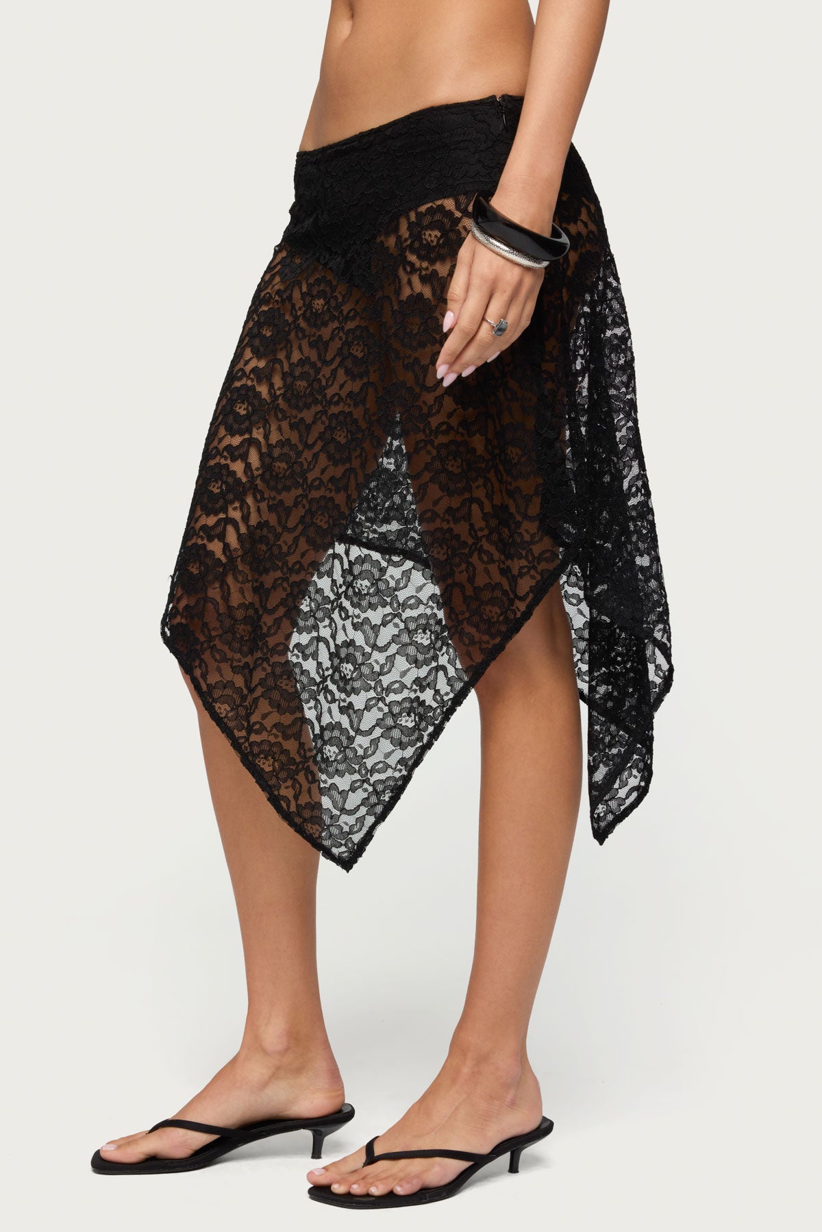 Sheer Lace Handkerchief Midi Skort