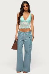 Vanya Sheer Lace V Neck Top