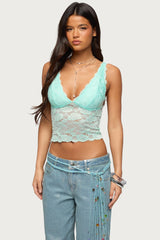 Vanya Sheer Lace V Neck Top
