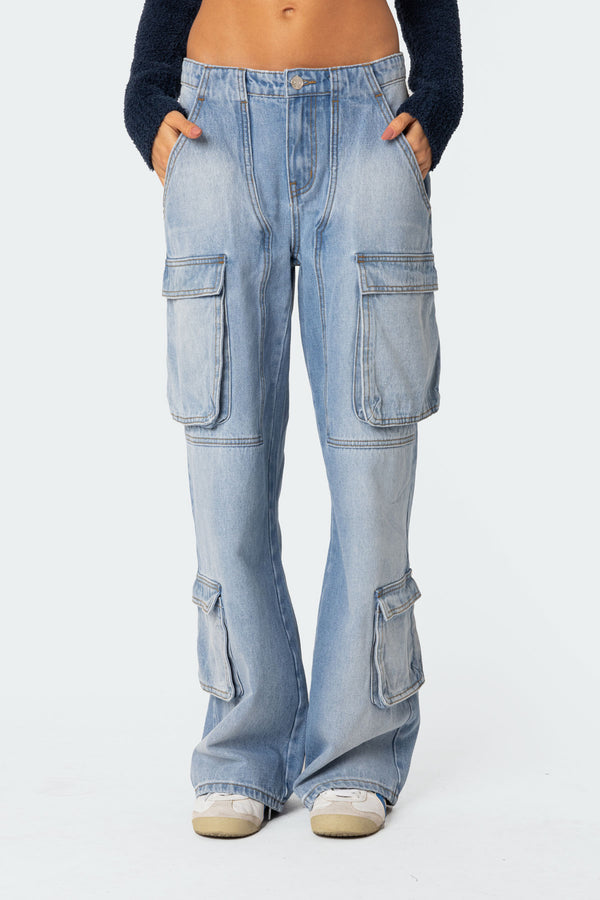 Tara Low Rise Denim Cargo Jeans