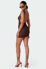 Mikey Ruched Open Back Mini Dress