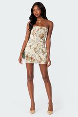 Floral Tapestry Lace Up Mini Dress