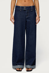Cuffed Low Rise Straight Leg Jeans