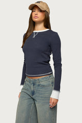 Rora Contrast Long Sleeve Waffle Top